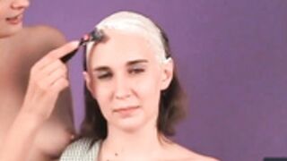 gorgeous nude brunette shaved completely smooth bald