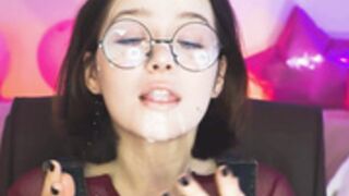 meganbarnett simulates FACIAL CUM drips on legs