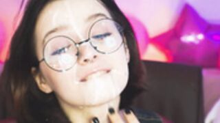 meganbarnett simulates FACIAL CUM drips on legs