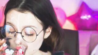 meganbarnett simulates FACIAL CUM drips on legs