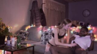 Gorgeous young blonde fucks black guy in the hood 1