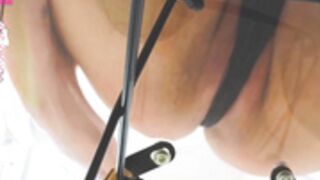 Non Nude sits set thru chair thong pulled between lips