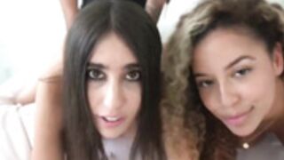 Interracial threesome eats creampie