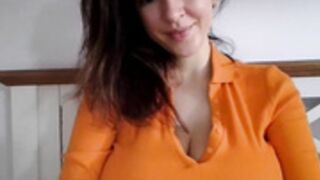 orange shirt & large tits