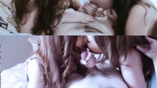 Two hot women suck him and finish the job twice