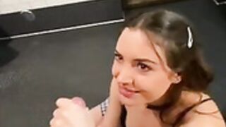 Stella Violet blowjob in public restroom