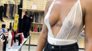 Bitchinbubba/Bralessforever- Sheer Lingerie in the Mall