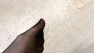 Crossdresser shopping and showing off nylon feet