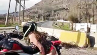 Latina biker girl masturbating the helmet on