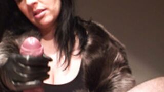 fur coat and leather gloves