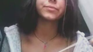 Little teen shows her boobs