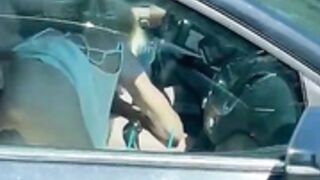 Trucker watches road head