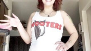 QueenEgirl in HOOTERS OUTFIT