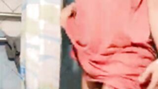 Masturbating sex under shower in wet silk bathrobe