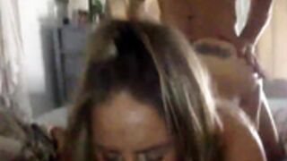 sexy blondy doggy fuck cum on hot body