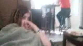 Stepsister fingers pussy in front of dad