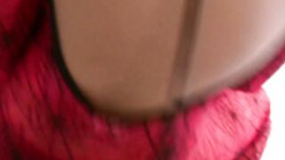 Chloe James in red spider suit gives a hot lapdance