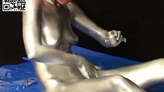 Blonde girl body paint