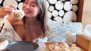 Anna Ralph gives a blowjob in Restaurant toilet