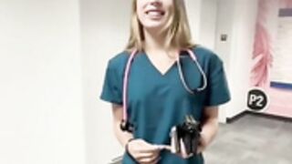 Blonde nurse having lunch break