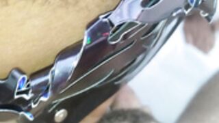 Masked Ebony Swallowing Giant Clit