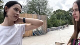 Bulochka and friend in Prague braless