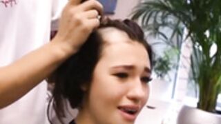 sexy model cries as shaved smooth bald