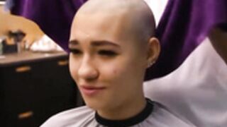 sexy model cries as shaved smooth bald