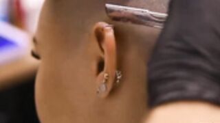 sexy model cries as shaved smooth bald