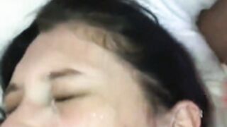 Wife gets jizzed twice in threesome