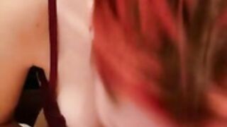 gorgeous amatuer redhead giving a two handed hanjob