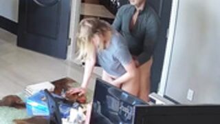 security cam recording a secretary with her boss