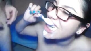 zeusyangelicaa brushes her teeth with two loads of cum