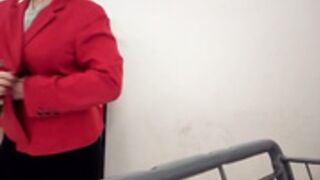 Braless in the thrift store (nips rock hard)