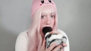 Kirby vs Large Bad Dragon dildo deepthroat