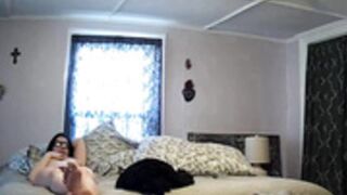 American nerd girl masturbates watching porn