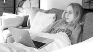 American blonde  girl watching porn