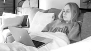 American blonde  girl watching porn