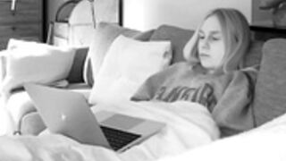 American blonde  girl watching porn