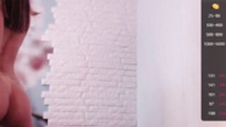 Tiny tit beauty standing masturbation oiled up