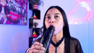 Petite Latina Camgirl Deepthroats Monster BBC Dildo