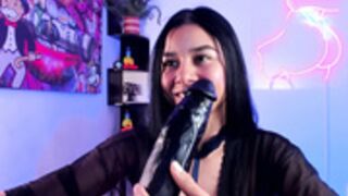 Petite Latina Camgirl Deepthroats Monster BBC Dildo