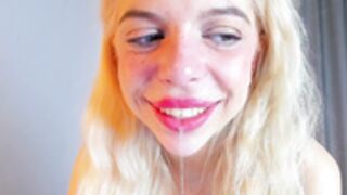 Shy Blondie suck dildo