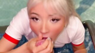 Asian blondie fuck in the pool