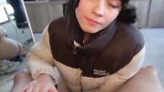 Puffy jacket blowjob