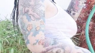 Riae playing with water