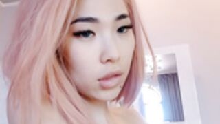 BlowJob Pink hair dildo asian enhanced