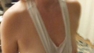 Mature wife rRides Dildo Shows Tits