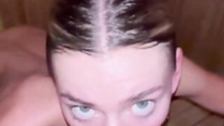 blonde sauna blowjob