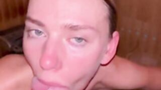 blonde sauna blowjob
